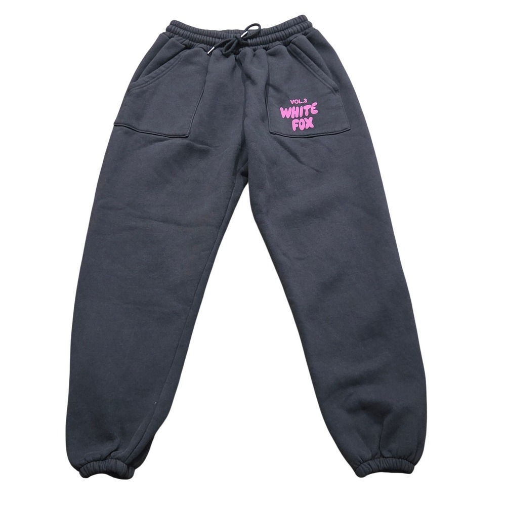 White Fox Boutique Vol.3 Sweatpants Charcoal Gray Sporty Lounge Logo Joggers M/L